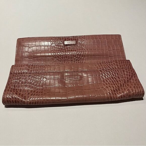 Beautiful Ann Taylor Leather Envelope Clutch Mauve Croc Embossed - Picture 3 of 13